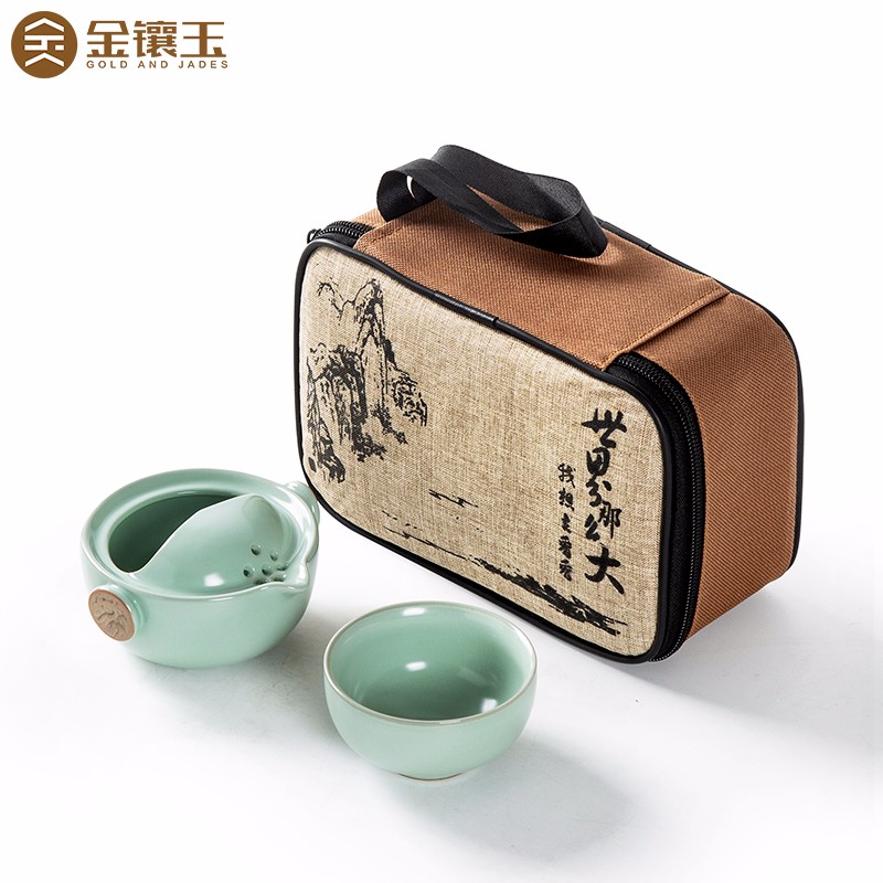 金镶玉 茶具茶壶茶杯 功夫旅行茶具套装泡茶壶 快客杯飘逸杯盖碗汝窑 祥龙快客杯茶壶160ml，杯子100ml