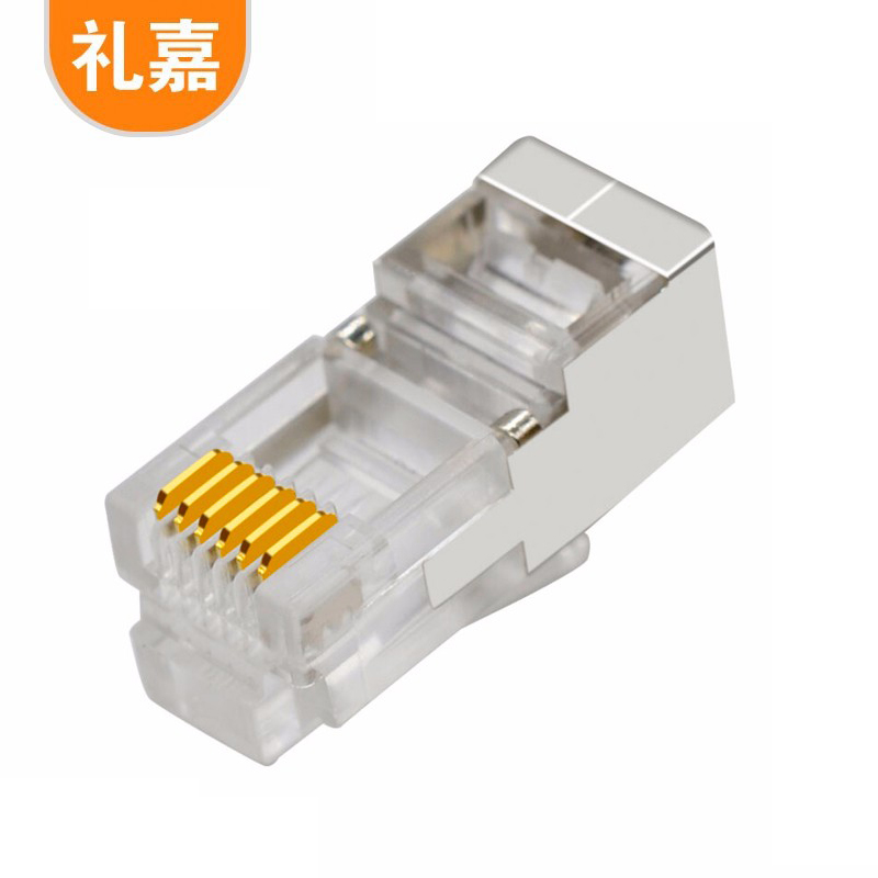 礼嘉（LIJIA） LJ-DC10 高品质6P6C镀金加长型电话水晶头 六芯语音RJ12电话线插头 6芯线数控接头 屏蔽抗干扰 10个/包