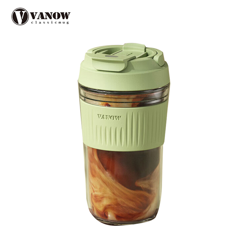 Vanow 玻璃杯水杯带吸管便携可爱泡茶杯大容量咖啡杯子VO-RZ46-B 抹茶绿460ml