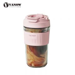 Vanow 玻璃杯水杯带吸管便携可爱泡茶杯大容量咖啡杯子 VO-RZ46-B焦糖粉460ml