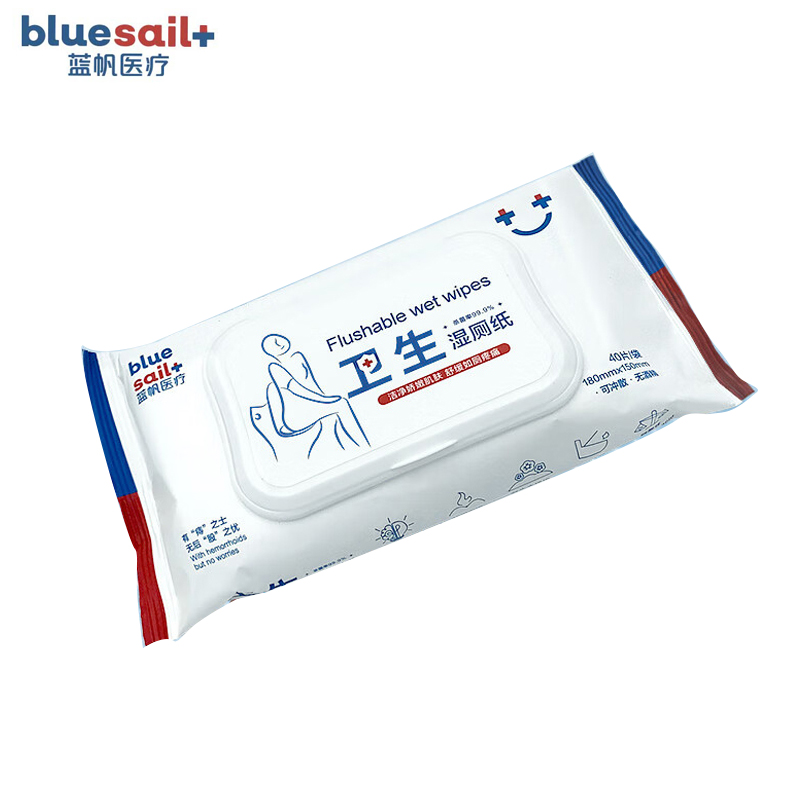 蓝帆医疗（blue sail+） 卫生杀菌湿厕纸40片/包 如厕擦拭湿巾呵护肌肤擦走细菌