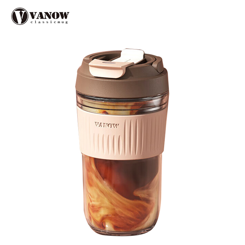 Vanow 玻璃杯水杯带吸管便携可爱泡茶杯大容量咖啡杯子VO-RZ46-B 浓巧咖460ml