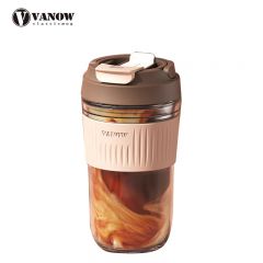Vanow 玻璃杯水杯带吸管便携可爱泡茶杯大容量咖啡杯子VO-RZ46-B 浓巧咖460ml