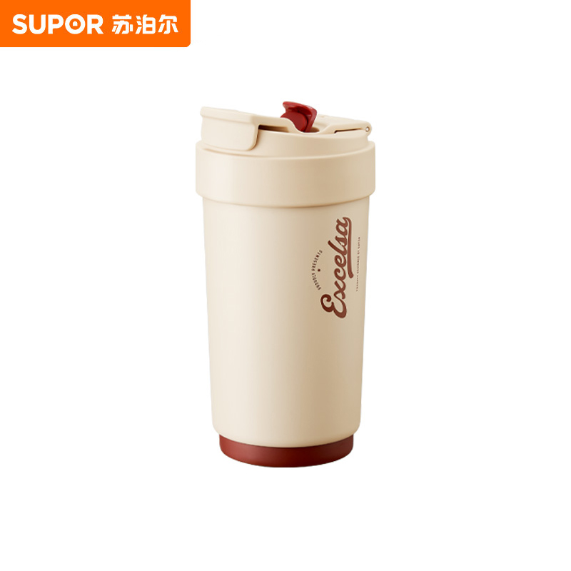 苏泊尔（SUPOR） 双层陶瓷覆层内胆吸管保温便携水咖啡杯子450mL羊皮纸色KC45KR10一个