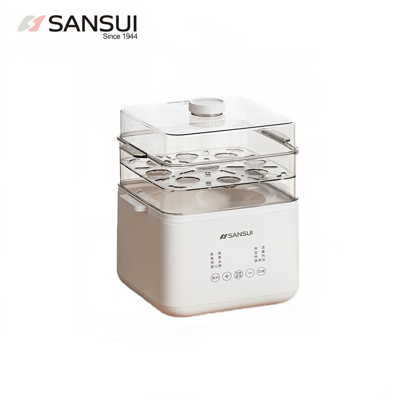 山水（SANSUI） AJL-10D01天然陶瓷内胆隔水柔炖上蒸下炖1L容量多功能电炖盅白色