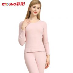 彩阳 粉色女士蚕丝羊毛双面绒磨毛保暖内衣 3XL