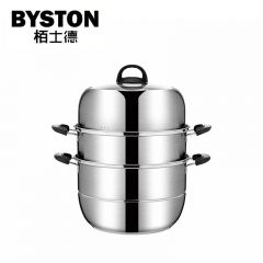 栢士德（BYSTON） 不锈钢蒸锅28cm三层家用加厚多用汤锅大容量可视盖蒸馒头BST-151 本色 28cm