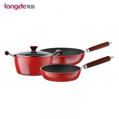 龙的（longde） LD-TZ802-3悦享精铁锅具套装精铁材质不粘炒锅煎锅汤锅