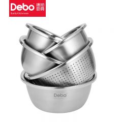 德铂（Debo） 加厚不锈钢米筛沥水盆密孔篮洗菜淘米漏盆家用洗菜果篮希莫尔 DEP-DZ662
