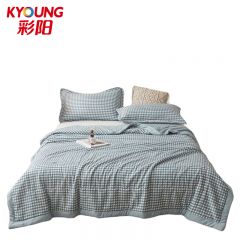 彩阳 蓝小格水洗手包边夏被 200*230cm