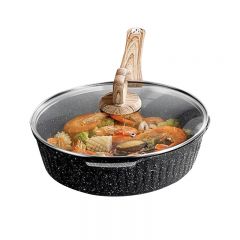 上亨（shangheng） SHZH-CJCG001麦饭石色不粘炒锅轻油家用煎锅炸煮炒菜锅少烟燃气灶电磁炉通用 【32CM升级加厚黑】