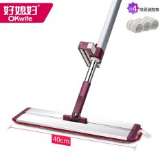好媳妇（okaywife）商超同款懒人免手洗平板拖把家用一拖净干湿 【力荐】40cm滤水平拖玫红 4块布