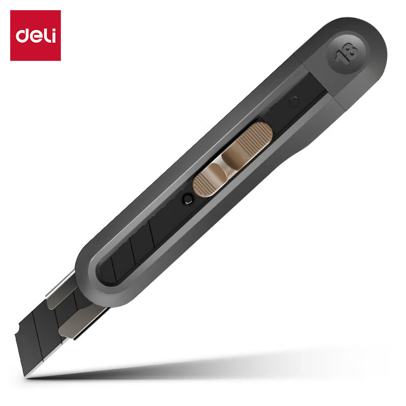 得力（deli） NS062 纽赛大号美工刀壁纸刀裁纸刀 办公用品 尾部自带折刀器 深灰色