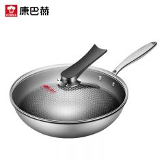 康巴赫（KBH） CFC32A1炒锅食品级304不锈钢锅具蜂窝少油烟炒菜锅电磁炉燃气灶通用