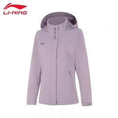 李宁（LI-NING） 防风保暖女款运动风衣AFDUA18-11砚灰紫XS
