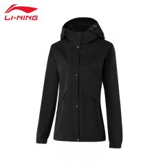 李宁（LI-NING） 防风保暖女款运动风衣 AFDUA14-8 黑色黑色S