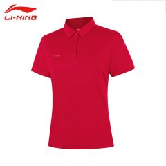 李宁（LI-NING） APLV028-4女士舒适透气短袖POLO衫速干T恤公牛红3XL码