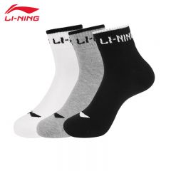 李宁（LI-NING） AWSV035-1舒适透气中性运动短袜三双装黑白灰L码