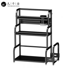 九千谷 调料架双层40简化版+粘板架+筷子筒+6挂钩 厨房置物架免打孔壁挂多功能调料架用品大全油盐酱醋收纳架6264