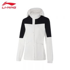 李宁（LI-NING） 防风保暖女款运动风衣AFDUA14-7乳白色黑色M