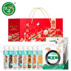 绿帝 花蛤干干贝海蛎干金线鱼虾仁海带墨鱼紫菜 鸿运手礼礼盒881g
