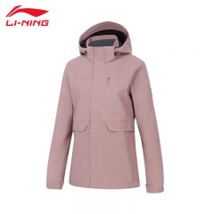 李宁（LI-NING） AFDT750-2防风防泼水女款开衫连帽运动风衣木粉色3XL码