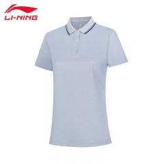 李宁（LI-NING） APLU192-10运动时尚舒适透气女款短袖T恤POLP衫鸽子灰S码