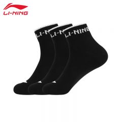 李宁（LI-NING） AWSV037-2舒适透气中性运动短袜三双装黑黑黑L码
