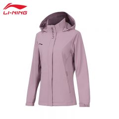 李宁（LI-NING） 防风防泼水女款开衫连帽运动风衣AFDT748-2仙霞紫XL码