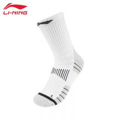 李宁（LI-NING） AWSV007-2舒适透气跑步中袜白/川石灰/荧光黄绿M码