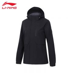 李宁（LI-NING） 防风防泼水女款开衫连帽运动风衣AFDT750-8黑色S码