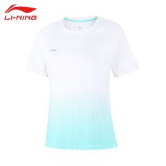 李宁（LI-NING） ATSV436-4女士舒适透气短袖亲肤吸汗上衣标准白/岛屿蓝S码