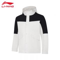 李宁（LI-NING） 防风保暖男款运动风衣AFDUA13-7乳白色黑色S