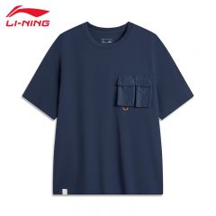 李宁（LI-NING） AHSU511-6男士短袖文化衫舒适透气夏季上衣鸢尾蓝5XL码
