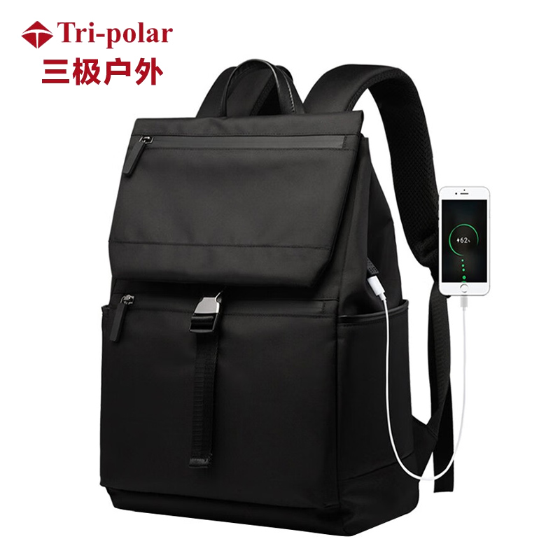 三极户外（Tri-polar） TP2086双肩包电脑包旅行休闲包时尚潮流书包男运动旅行包黑色