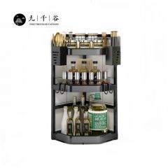 九千谷 转角调料架中号+筷筒3层黑色 厨房置物架佐料调味品瓶罐盒挂钩大容量台面收纳篮2013