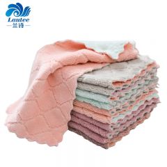 兰诗 WYQ1051抹布吸水双面加绒毛巾百洁布洗碗布25*25颜色随机10个装