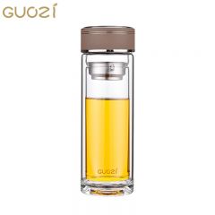 果兹 GZ-S59 商务双层玻璃杯双层防烫玻璃杯耐热便携办公杯过滤车载杯 卡其色 350ml