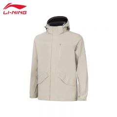 李宁（LI-NING） 防风防泼水男款开衫连帽运动风衣AFDT751-11浅暖卡其3XL码