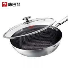 康巴赫（KBH） JCG30D1煎炒两用锅不粘锅316L不锈钢蜂窝不易粘不挑炉灶锅家用炒锅30cm