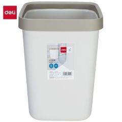 得力（deli） 18821 得心压圈方形垃圾桶 家用清洁桶纸篓办公用品办公居家垃圾桶无盖 浅灰 12L大号带压圈