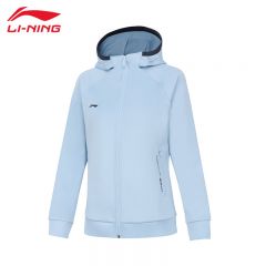 李宁（LI-NING） 柔软舒适保暖女款开衫连帽卫衣AWDT984-2净空蓝XS码