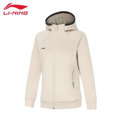 李宁（LI-NING） 柔软舒适保暖女款开衫连帽卫衣AWDT984-4燕麦灰XS码