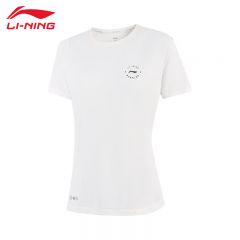李宁（LI-NING） ATSV088-1跑步舒适透气女款短袖T恤香槟白L码