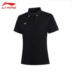 李宁（LI-NING） APLV060-2女士舒适透气短袖亲肤吸汗上衣POLO黑色3XL码