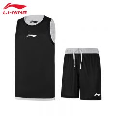 李宁（LI-NING） AATU065-1篮球双面穿舒适透气男款比赛套装黑色M码