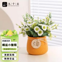 九千谷 假花仿真花摆设小雏菊白色盆栽塑料花束办公室假-橘色瓶3513
