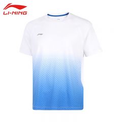 李宁（LI-NING） ATSV437-4男士舒适透气短袖亲肤吸汗上衣标准白/赛艇蓝M码