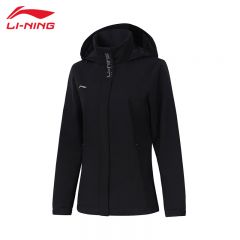 李宁（LI-NING） AFDT748-1防风防泼水女款开衫运动风衣黑色S码