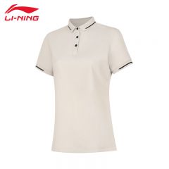 李宁（LI-NING） APLU206-3女士运动时尚舒适透气女款短袖POLP衫燕麦灰3XL码